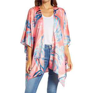 Nordstrom Ruana Cover Up Womens Pink Blue Palm Frond Open Front Barbiecore
